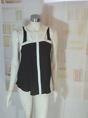 & Other Stories Black Sleeveless Blouse with White Trim